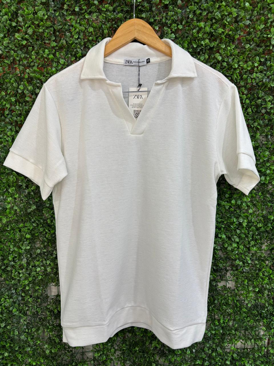 Polo Zara Premium Branca Algodão Egípcio